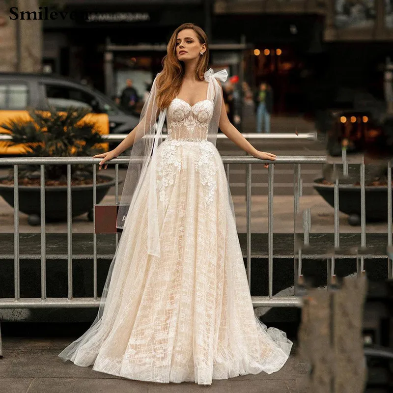 Smileven EEN Lijn Trouwjurk Glitter Boho Bruidsjurken Sweetheart Hals arabisch Vestido De Noiva Corset Bruidsjurken Voor Meisje Smileven EEN Lijn Trouwjurk Glitter Boho Bruidsjurken Sweetheart Hals arabisch Vestido De Noiva Corset Bruidsjurken Voor Meisje