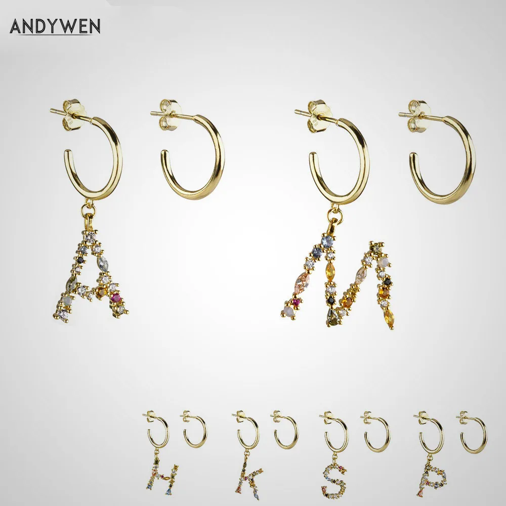 ANDYWEN висячие серьги из стерлингового серебра 925 пробы с кристаллами и буквами А м