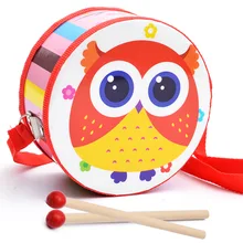 Инструмент цветной деревянный ручной двухсторонний барабан Детский мультфильм Головоломка обучающие игрушки Музыкальная развивающая игрушка для KTV семейные вечерние