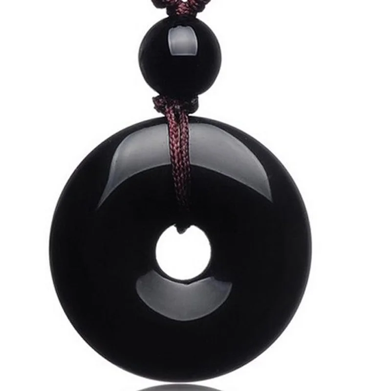 

Women Nekclace Pendant Black Obsidian Donuts Peace Buckle Pendant Gift for Men's Jades Stone Jewelry