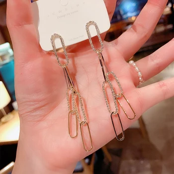 

AENSOA 2020 New Crystal Metal Chain Tassel Statement Drop Earrings Long Link Chain Rhinestones Punk Gold Earring Women Jewelry