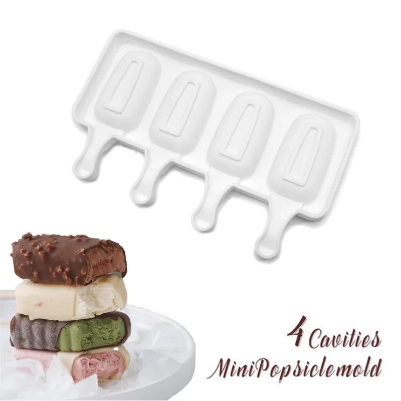 4/ Hole Silicone Ice Cream Mould Ice Cube Tray Popsicle Barrel Diy Mold Dessert Cream Mold with Popsicle Stick