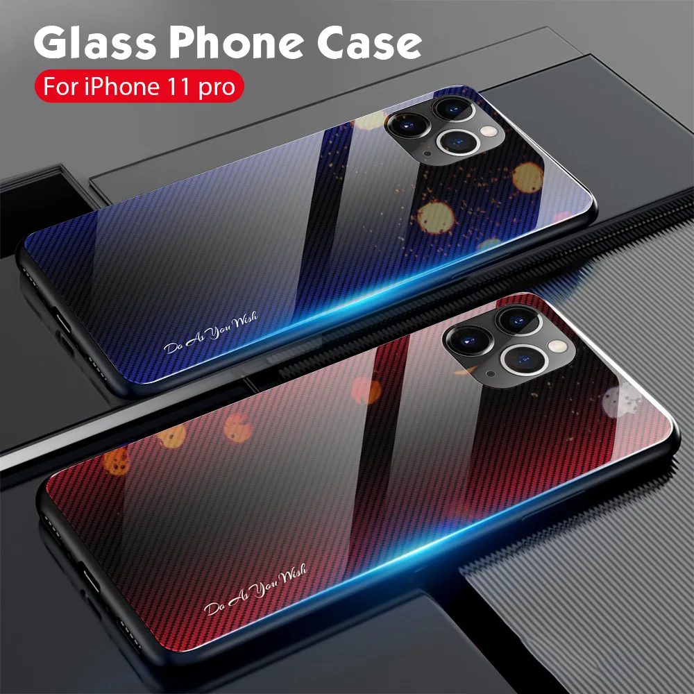 

Soft TPU 9H Tempered Glass Gradient Phone Case Cover For iPhone 11PRO Max iPhone X XR XS XS MAX 6 6S 7 8 Plus Glossy Fitted Case