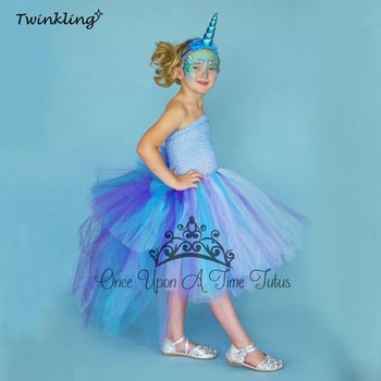 

Unicorn Bustle Christmas Tutu Dress Girls Birthday Party Dress Up Costume Colorful Girl Dress With Long Tail Little Horse Dress
