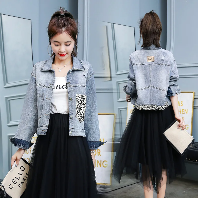buy  Jeans Coat Women's 2019 New Style Loose-Fit Korean-style WOMEN'S Wear Mori Girl Leopord Pattern Sho