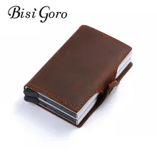 BISI GORO, Ретро стиль, натуральная кожа, держатель для карт, rfid, кошелек, алюминиевый, унисекс, crazy horse, кожа, 2, металлический держатель для кредитных карт