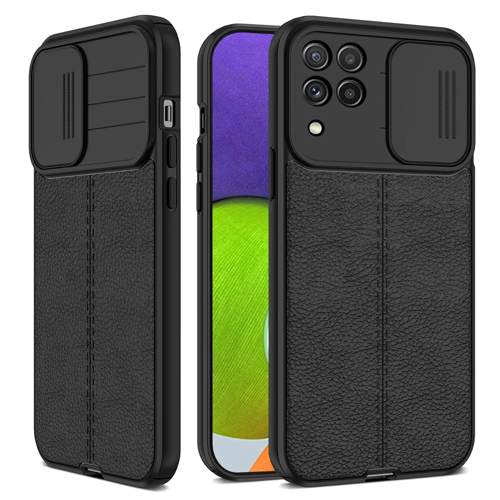Huawei P40 Lite Case Slide Camera Lens Protection Back Cover For P30 oft Lychee Pattern Shockproof Phone Coque | Мобильные телефоны