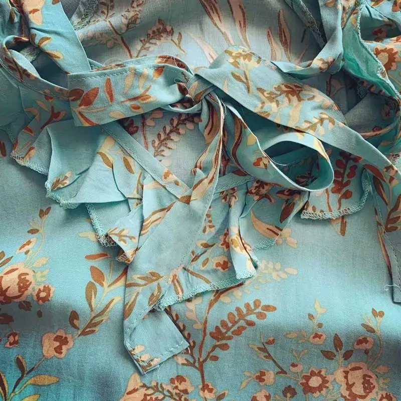 Boho Бирюзовая блузка для женщин с v-образным вырезом шикарные цыганские женские рубашки Повседневный с рукавом-фонариком Лето Весна Топ