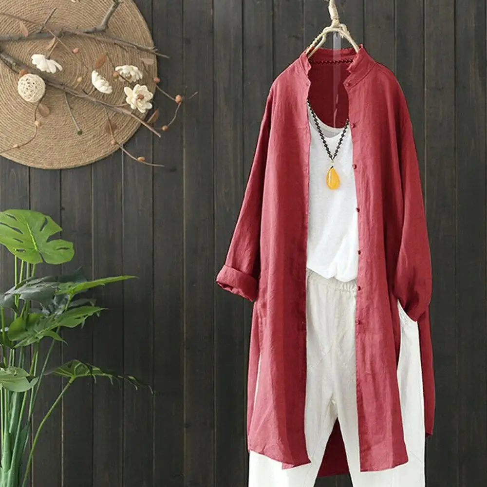 Fashion Women Long Blouse Womens Casual Loose Split Pocket Button Tunic Shirt Tops | Женская одежда