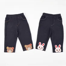 Mikiumkee2019 стиль летние мужские и женские детские Студенческие Стерео Медведь Кролик Вышивка укороченные брюки имитация джинсы