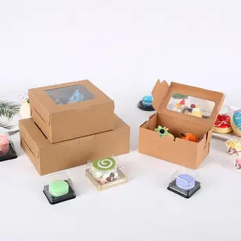 

10Pcs Kraft Paper Cupcake Box Bakery Cake Container With Insert Display Window Dessert Storage Boxes Party Gift Case