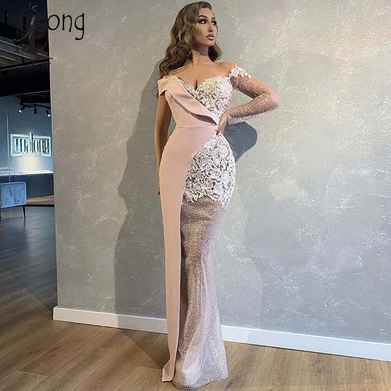 Женское вечернее платье-русалка кружевное платье с длинными рукавами открытыми