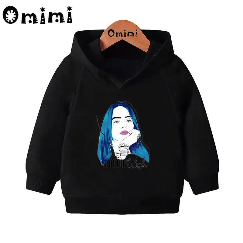 Детские толстовки Billie Eilish в стиле хип-хоп детские толстовки с капюшоном пуловер для малышей Топы для маленьких девочек и мальчиков, осенняя одежда KMT5265 - Цвет: Black-5265K