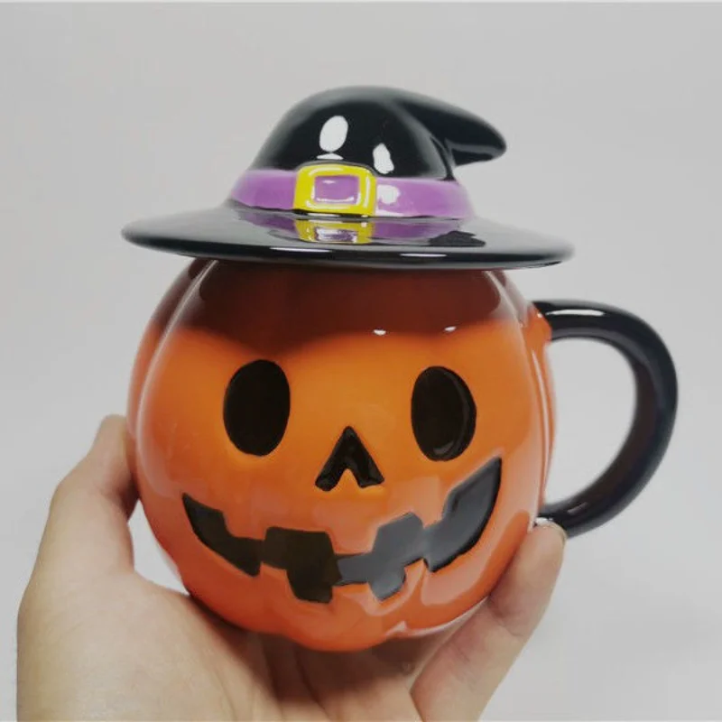 

3D Halloween Pumpkin Cup Witch Hat Christmas Eve Mischief Holiday Gift Mug Three-dimensional Cup with Lid Valentine's Day Gift