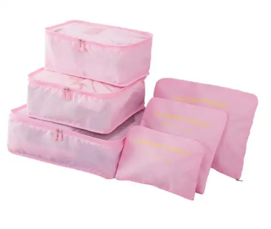 pink Нейлоновый куб для упаковки, дорожная сумка, Прочная Система, 6 шт., набор, большая емкость сумок, унисекс, одежда для сортировки, организовать оптовую продажу - Цвет: pink
