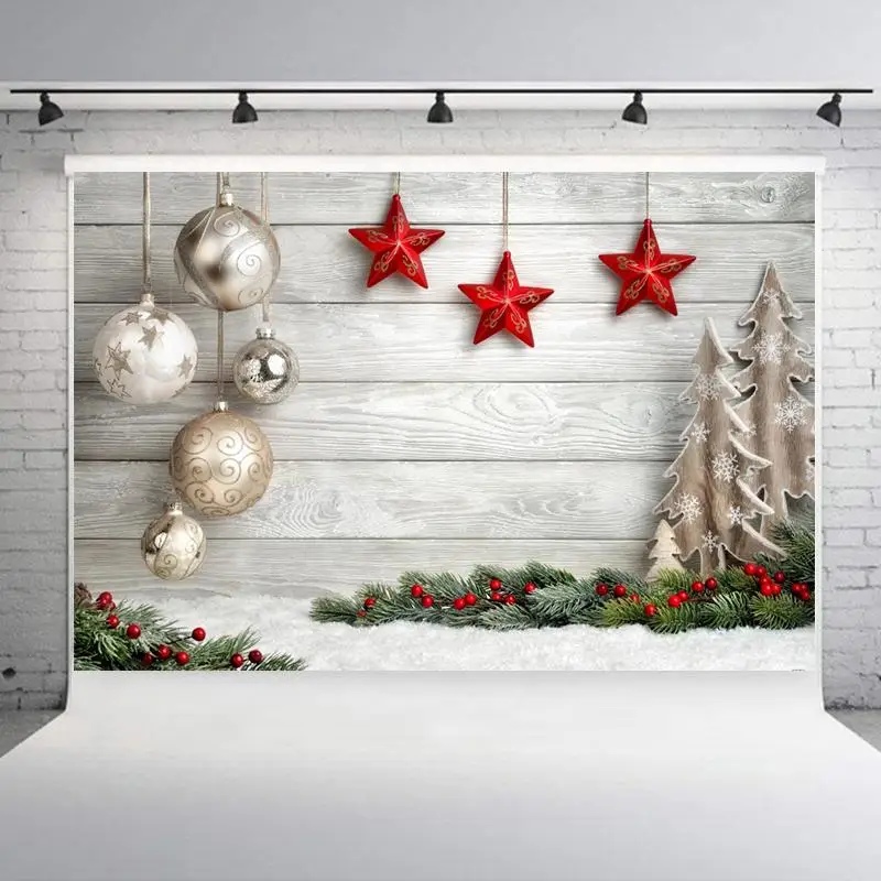 Christmas Style Photography Background Christmas Decoration Tree Retro Vintage Wooden Wall Fireplace Christmas Backdrops Prop - Color: SD 345