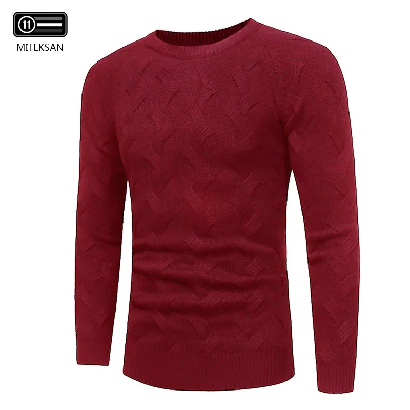 Мужской пуловер Slim Fit, вязаные мужские свитера, модная брендовая одежда, мужские однотонные свитеры с круглым вырезом и длинными рукавами, Повседневный свитер - Цвет: Красный