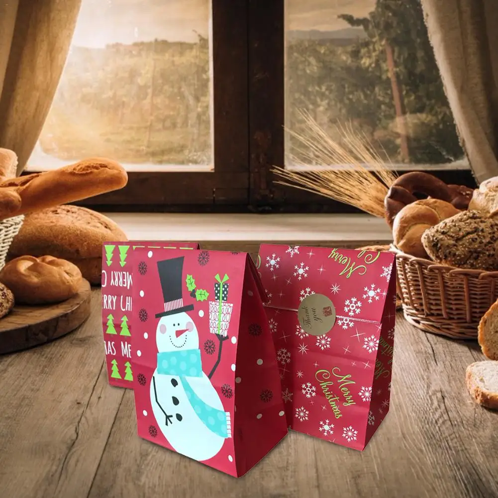 50PCS Christmas Gift Bag Kraft Paper Candy Cookie Storage Bag For Christmas Children Gift