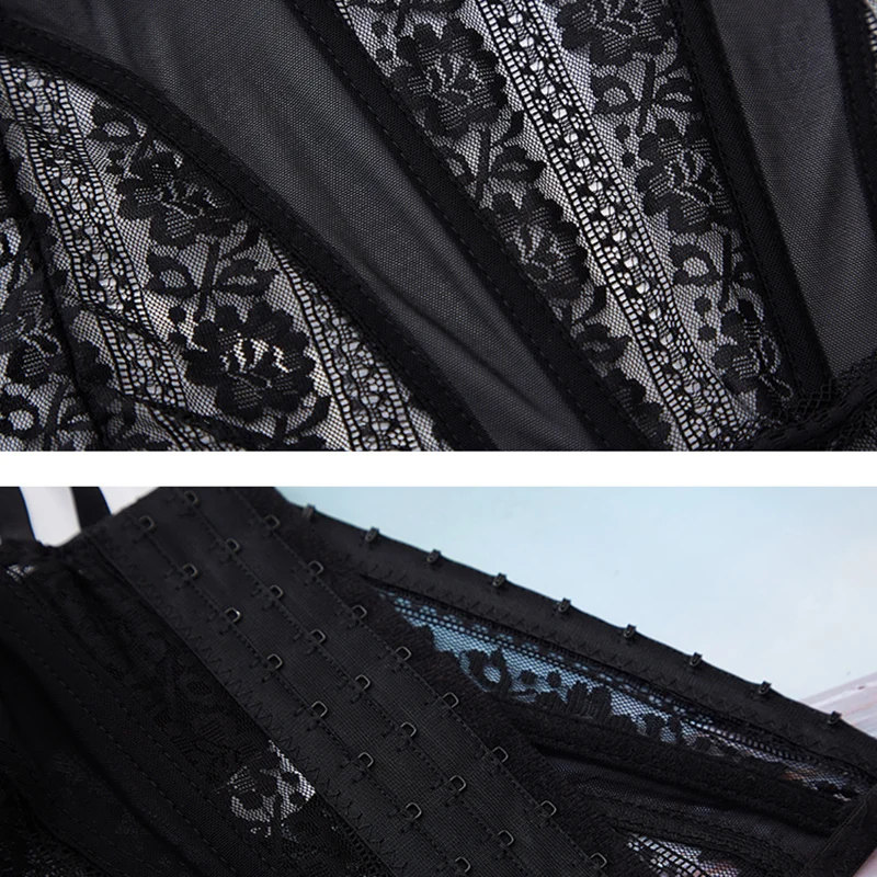 Lace Corset Bustier Top With Straps Belt Breathable Lingerie