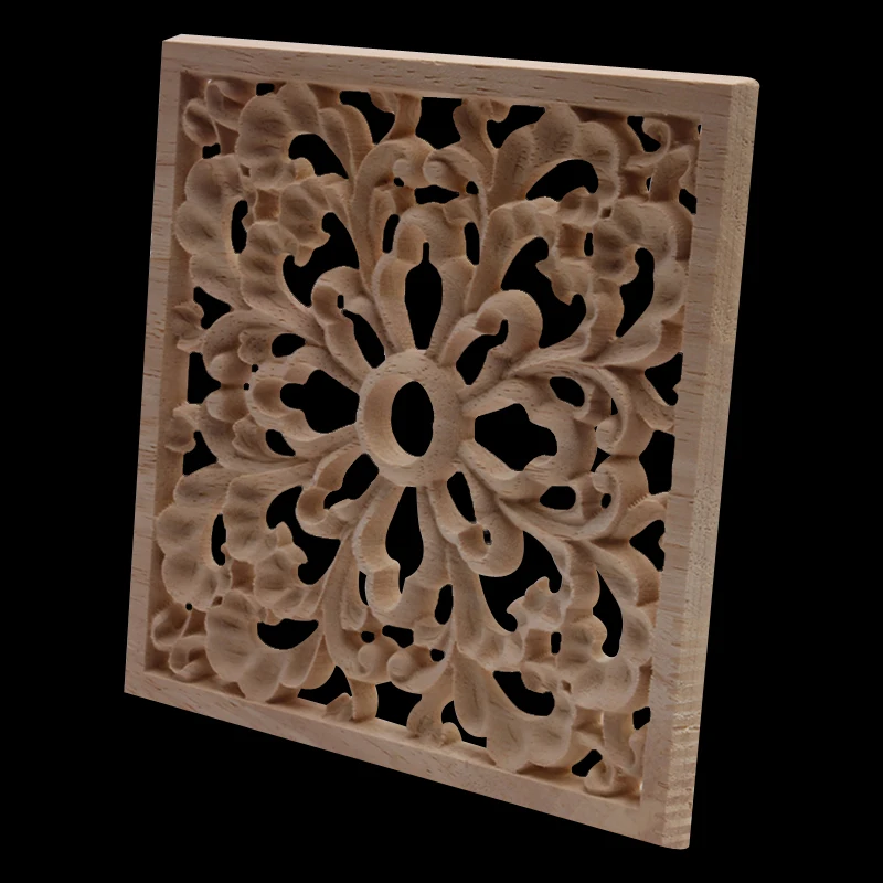 Wood Applique Wood Mouldings Wood Craft Onlay European Decor Carved Natural Retro Long Leaves Floral Rose Wooden Doors Window 2