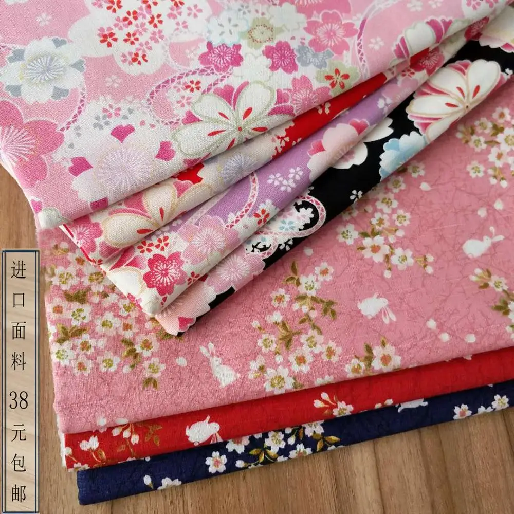 

Imported Japanese and wind bronzing cherry rabbit cherry fabric handmade DIY handmade kimono kimono fabric