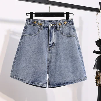 

Summer Style Female Adjustable Knee Length Denim Pants Plus Size Women High Waist Jeans Pockets S-5XL