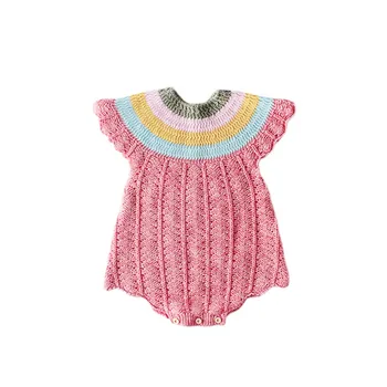 

Adorable Rainbow Knitted romper baby girls sleeveless jumpsuit Autumn cotton newborn boy clothes infant onesies