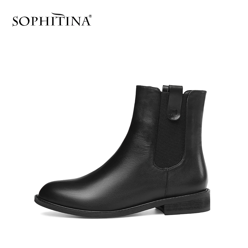 SOPHITINA Solid Women's Boots High Quality Genuine Leather Square Heel Comfortable Round Toe Shoes Special New Ankle Boots PO247