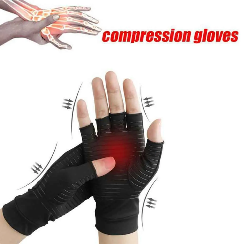 Медные компрессионные перчатки при артрите в помещении спортивные медные волокна забота о здоровье половина пальцев перчатки подходят карпальный туннель боль в суставах