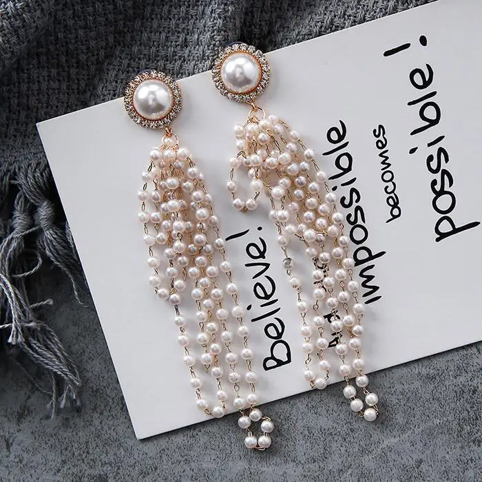 Pearl Tassel Европа и США, новые преувеличенные модные жемчужные серьги, стразы, серьги для женщин, лучший Вечерний Подарок CE10309 - Окраска металла: Pearl Tassel