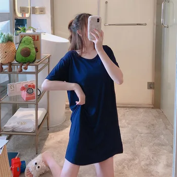 

Women Nightgowns Summer Short-sleeved Women Sweet and Cute Knitted Cotton Nightdress Printing Outside Sleepshirts Nuisette Femme