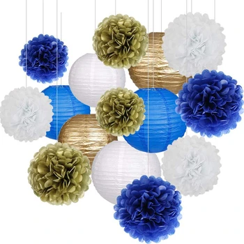 

Baby Shower Tissue Paper Pom-poms Flower Ball Lanterns Set Decoration Wedding Gifts Birthday DIY Hanging Festival Party Supplies