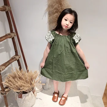 

2020 Apo Brand New Spring Summer Girls Short Sleeve Lace Dress Baby Child Cotton Princess Dress