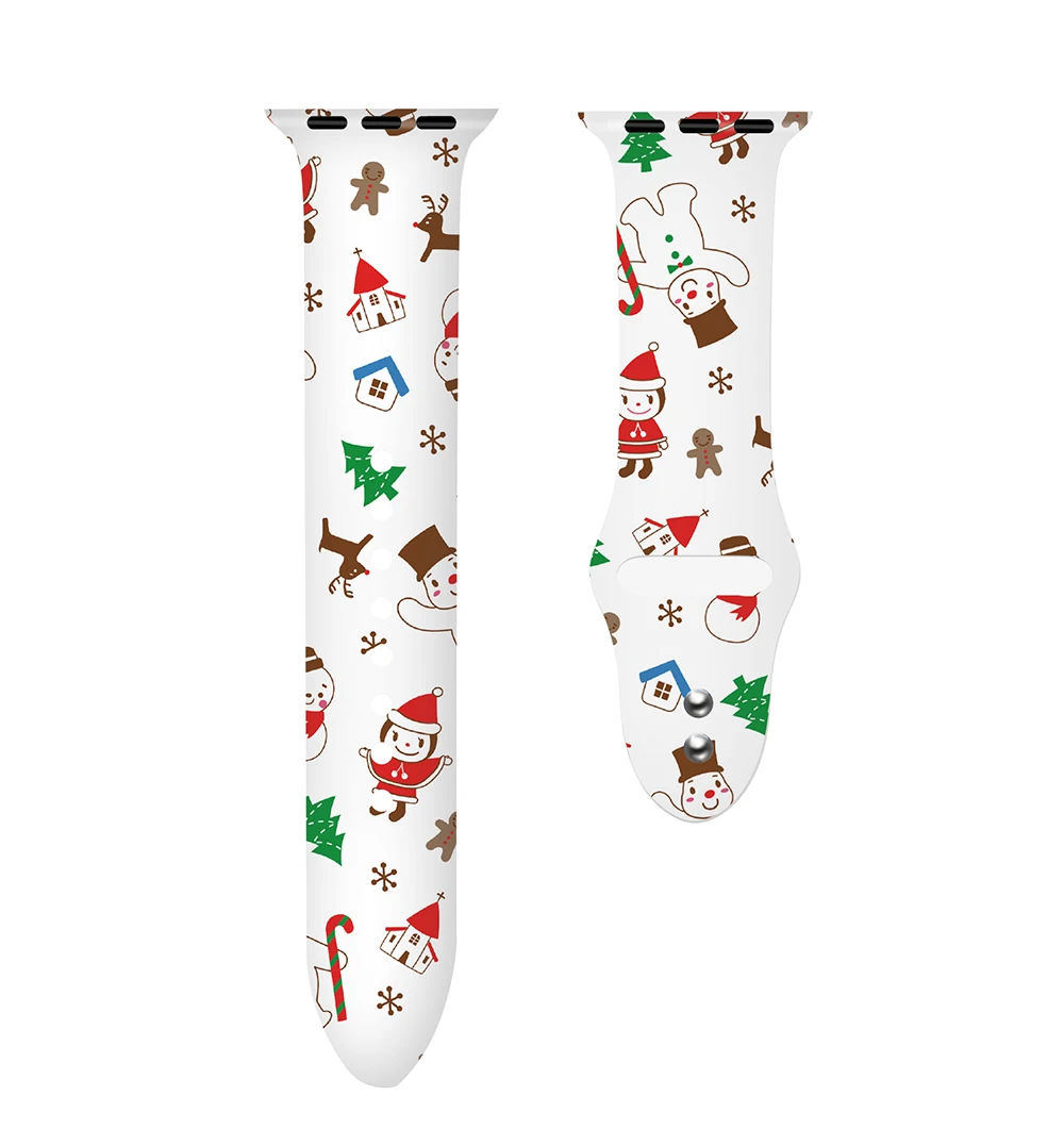 snowman Подарочный ремешок для часов для Apple Watch series 5, 3, 2, 1, новогодний силиконовый ремешок с принтом для iWatch 4, рождественские наручные часы 40, 44, 38, 42 мм - Цвет ремешка: snowman