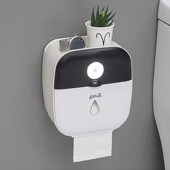 

Toilet Tissue Box No Punch Double Layer Bathroom Shelf with Induction Lamp Household Waterproof Tissue Box Bathroom Holder