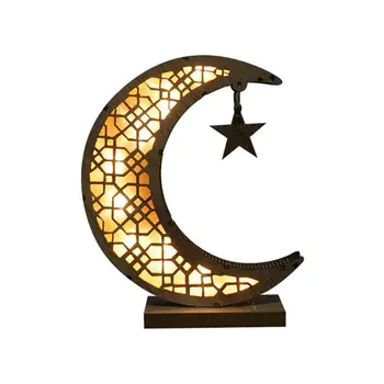 

New Ramadan Eid Mubarak Wooden Moon Ornaments Arab Muslim Light Crafts Decorations