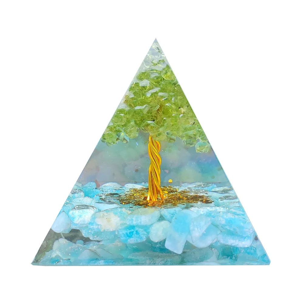 Tree of Life Orgone Pyramid Crystal Energy Orgonite Pyramid Peridot Healing Gem Stones EMF Orgonite Chakra Reiki Meditaiton Tool 