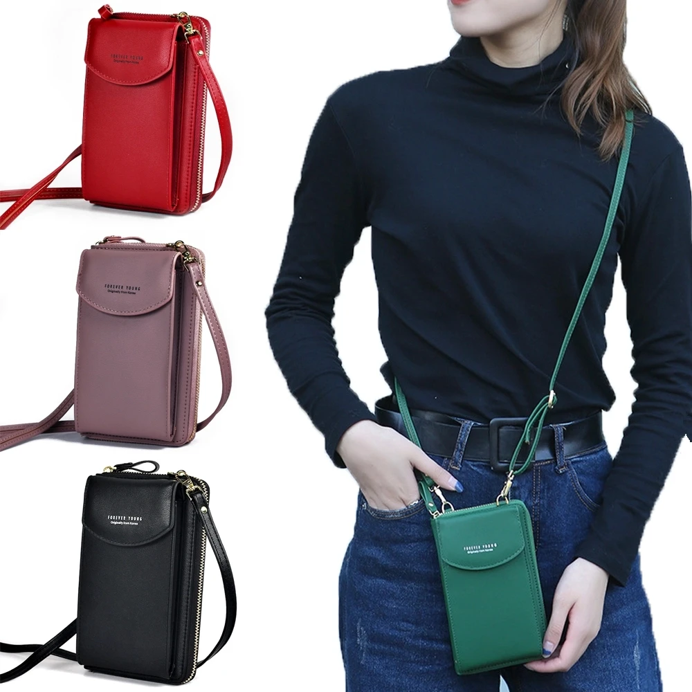 

2020 Ladies Wallet Solid Color Sling Purse Multi-functional Square Wallet Summer All-match Coin Wallet Woman Zippered Phone Bag