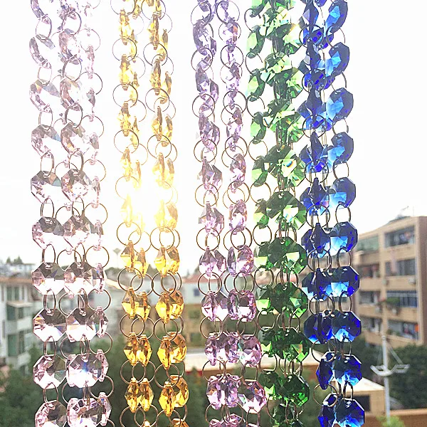 All Colors Luxurious K9 Crystal Glass 14mm Octagon Chandelier Beads Garland Stand Hang Chains for Christmas Tree & Curtain Decor