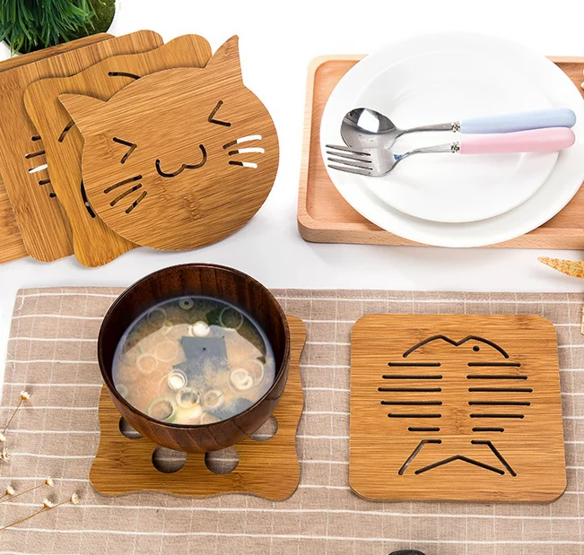 1 шт. деревянный мультяшный ажурный квадратный коврик для чаепития чая кофе