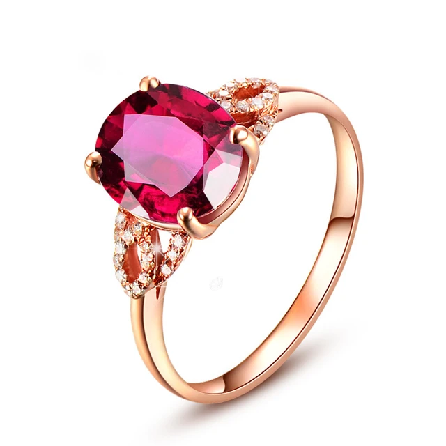 Anillos de rubí mujer, joyería fina, chapado en oro rosa, Diamante de compromiso, piedra turmalina roja ovalada Natural, Gema cumpleaños _ - AliExpress Mobile