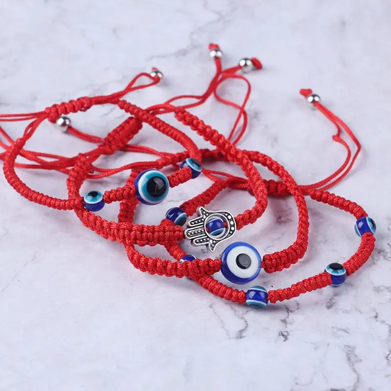 

Turkish Evil Eye Protection Kabbalah Red String Bracelets Fatima Hand Jewelry U50C