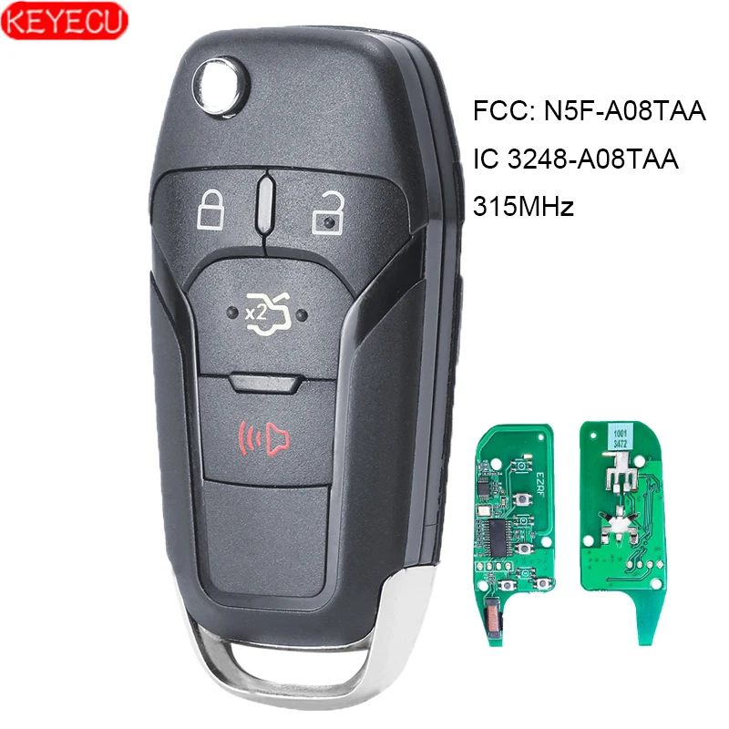 KEYECU Флип дистанционный брелок 315 МГц для Ford Fusion 2013- 164-R7986 FCC ID: N5F-A08TAA