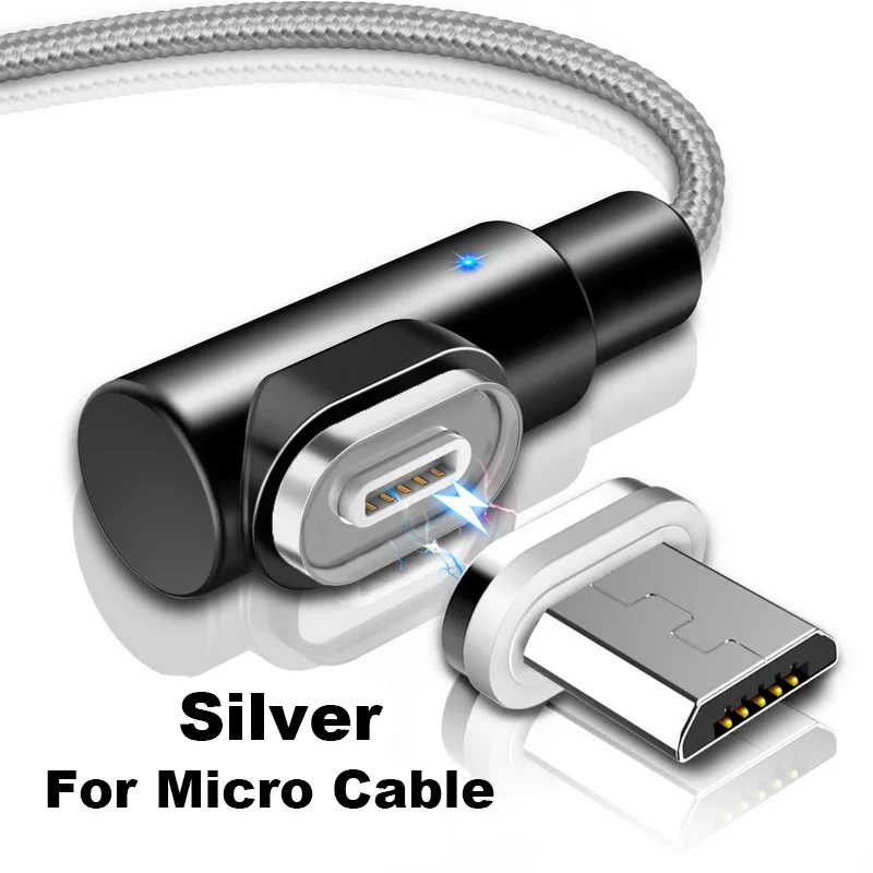 Silver For Micro Магнитный кабель 3A Micro usb type C Quick Charge 3,0 зарядный провод USB C зарядный кабель для iPhone Xiaomi huawei Магнитный шнур для телефона - Цвет: Silver For Micro