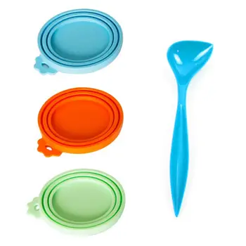 

4Pcs/ Set Snack Sealed Cap and Spoon Set Silicone Pet Canned Lid Dogs Cats Food Can Keep-freshing Cover