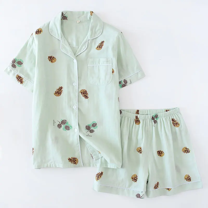 Short Pyjamas Women Cotton Short Sleeves Ladies Pajama Sets Shorts Japanese Simple Cute Cartoon Sleepwear Women Homewear