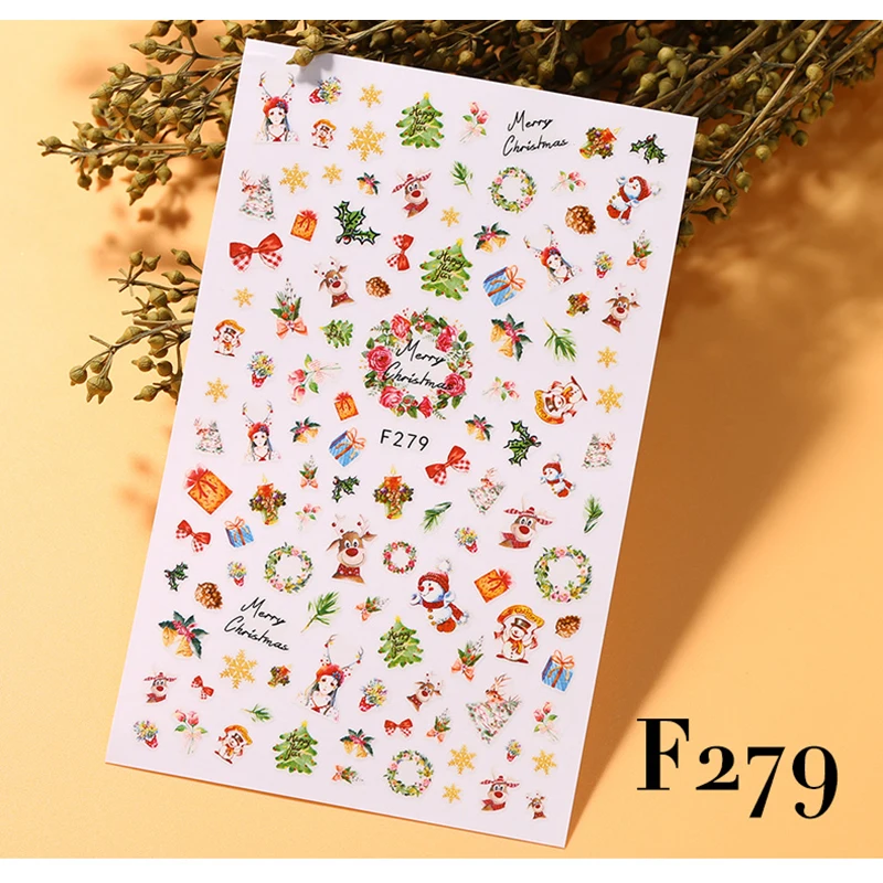 F279 Новая зимняя Новогодняя Снежинка, лося, Санта Клаус, наклейки для ногтей, наклейки для ногтей, сделай сам, маникюр, Водные Аксессуары, переводная фольга, рождественский подарок - Цвет: F279