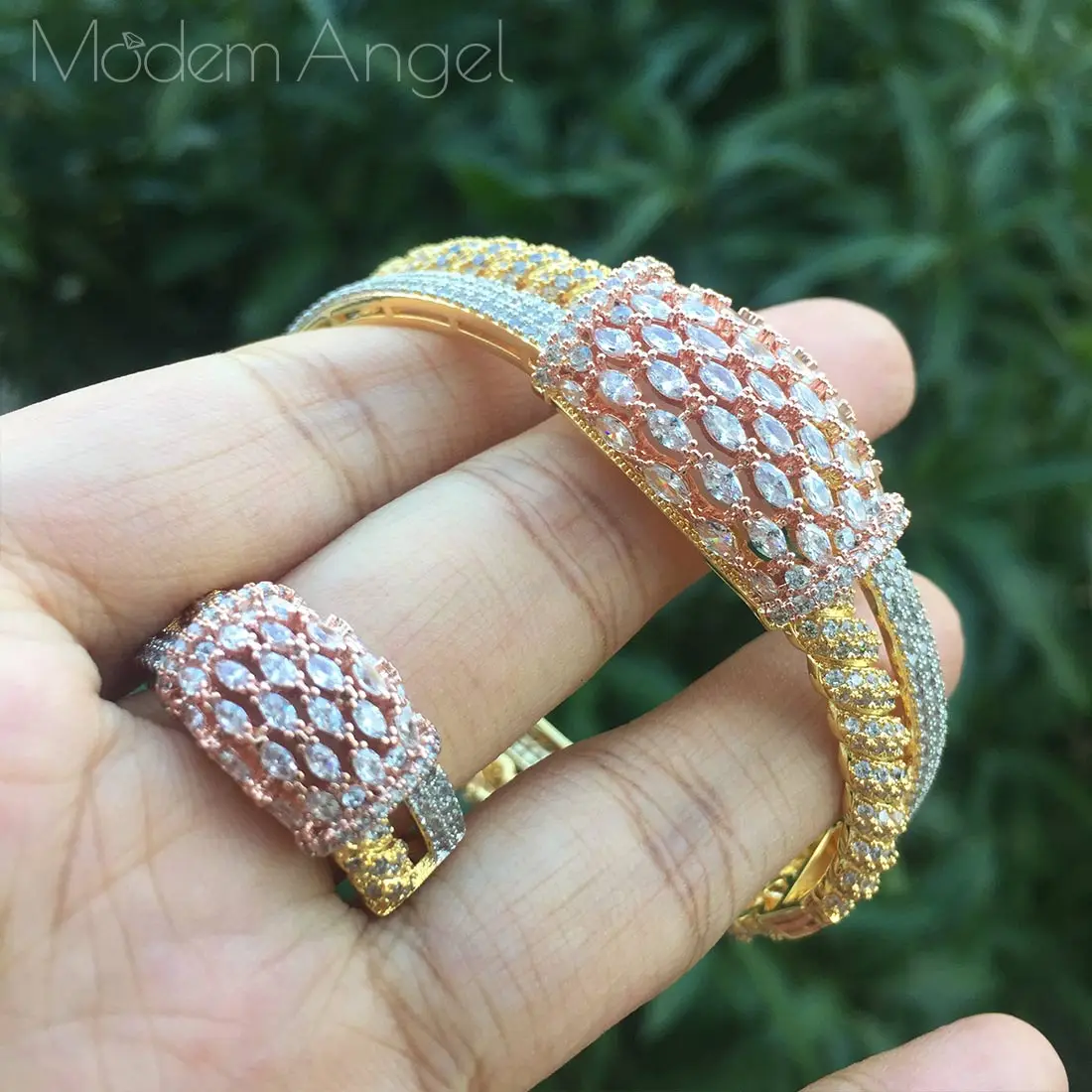 ModemAngel Brilliant Pave Zirconia CZ браслеты браслет и кольцо набор для женщин подарок на помолвку ювелирные изделия