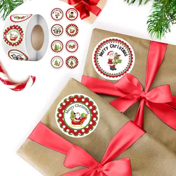 

1 roll of Christmas stickers Fashion Christmas Carton Print decoration gift roll sticker 500PCS Christmas home decoration