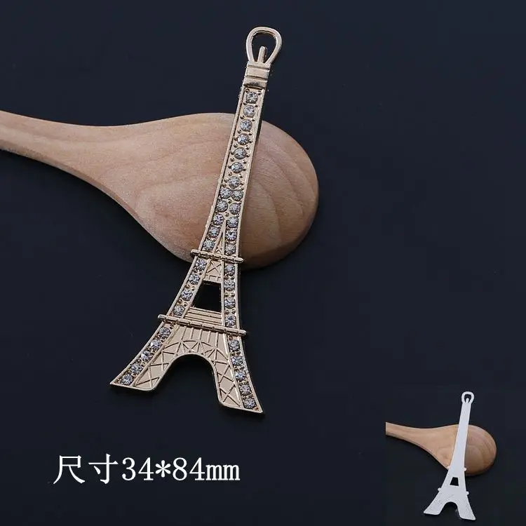 Rhinestone Eiffel Tower Charm Pendants for Flower Center 10pcs Gold Metal Embellishment with Crystal 2pcs Flat Back DIY Buttons
